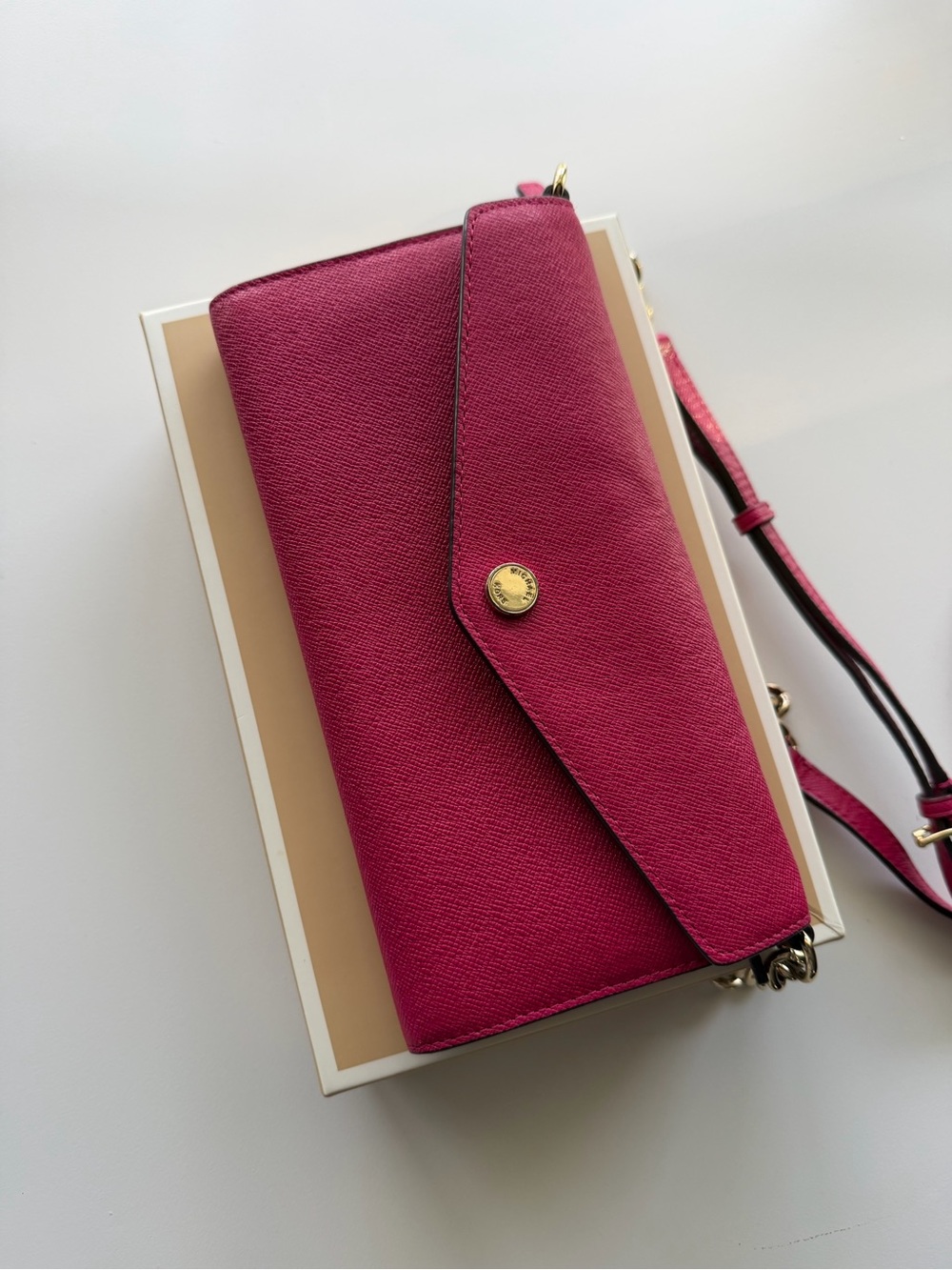 Michael Kors Fuchsia Pink Wallet on Chain Adjustable Crossbody Bag